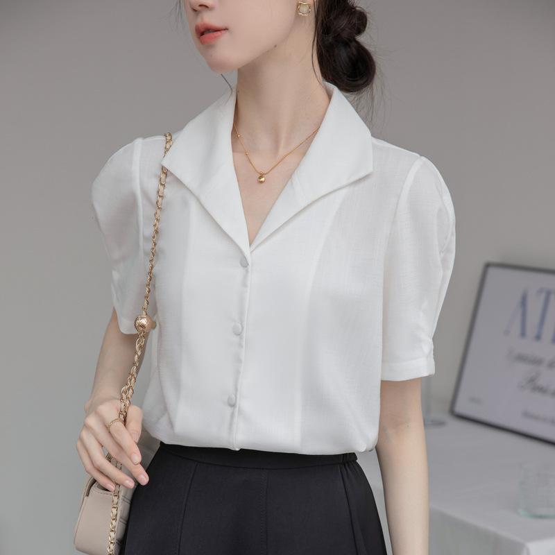 GMXIA Dámská košile s krátkým rukávem Letní Dojíždění Profesionální Jednoduchá Móda Jednořadá Košile s výstřihem do V