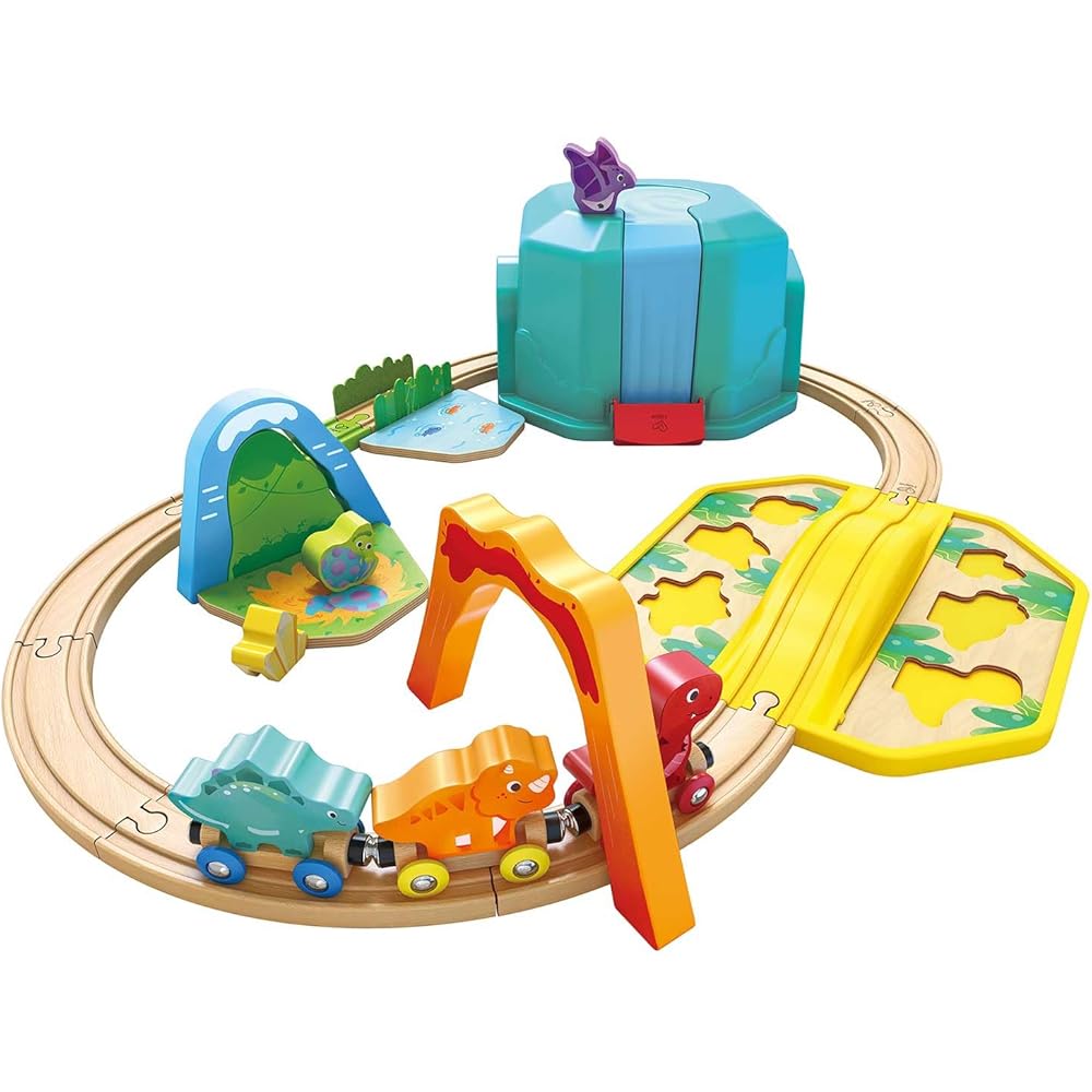 Hape Dinosaur Storage Railway Set Wooden Toy for Ages 1.5 and Up