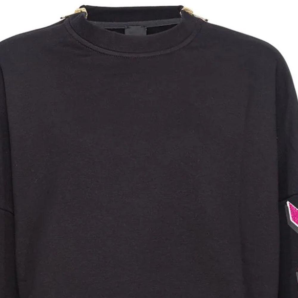PINKO Loose Fit Round Neck Sweatshirt With Rhinestone Decoration Women tops Black 103245A1QM-ZW1