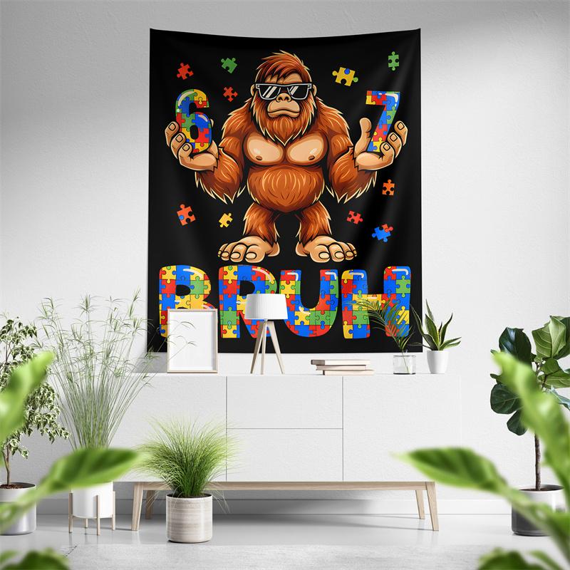 Aertemisi Six Seven Bruh 67 Autism Puzzle 6 7 Meme Tapestry Wall Hanging Art for Bedroom Living Room Decor Dorm