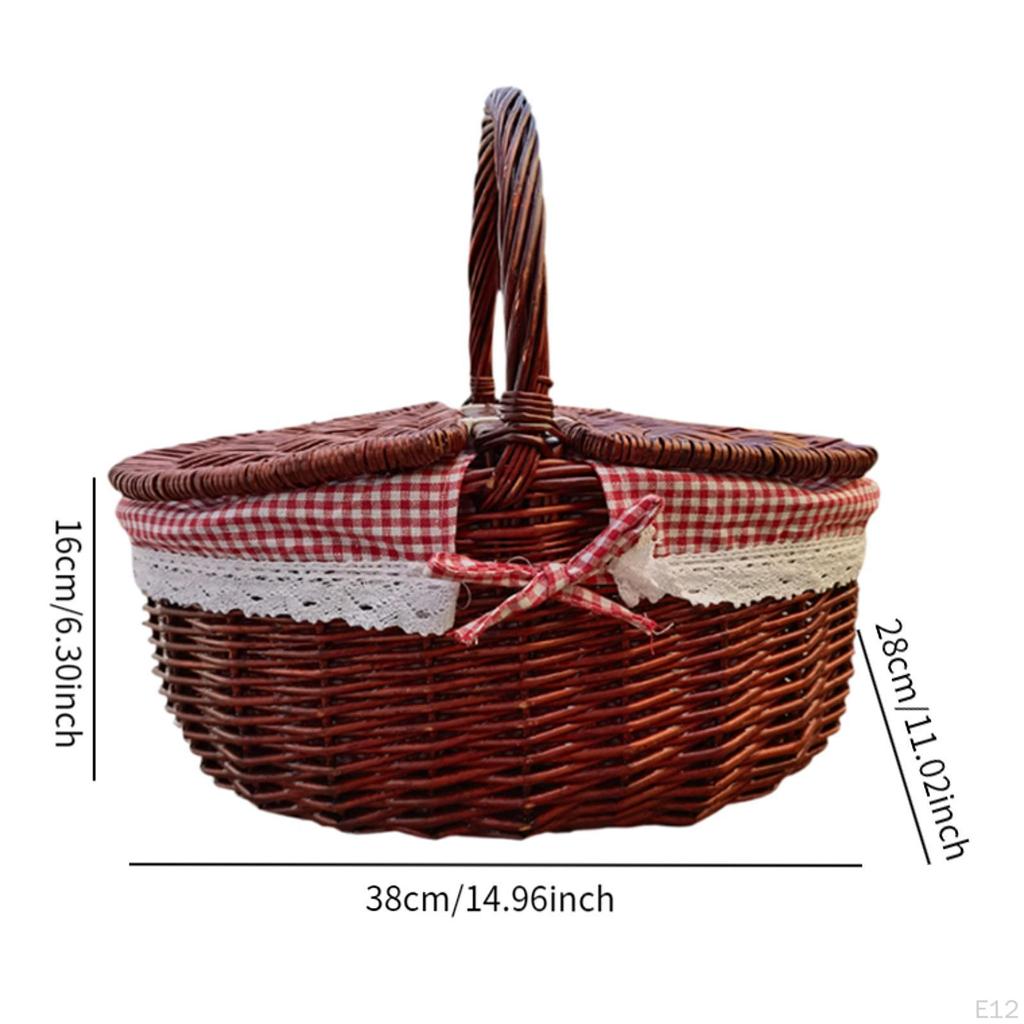 Picnic Basket Storage Serving Beach Rural with Washable Liner Portable Camping Outdoor