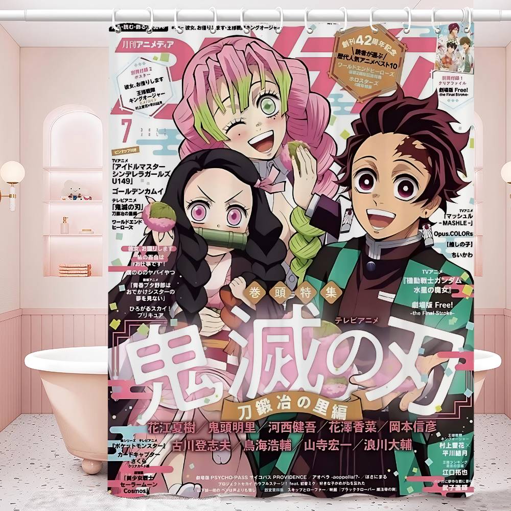 D-Demon Slayer 1pc Shower Curtain Polyester Waterproof Shower Curtain Bathroom Partition Curtain Decoration Accessories