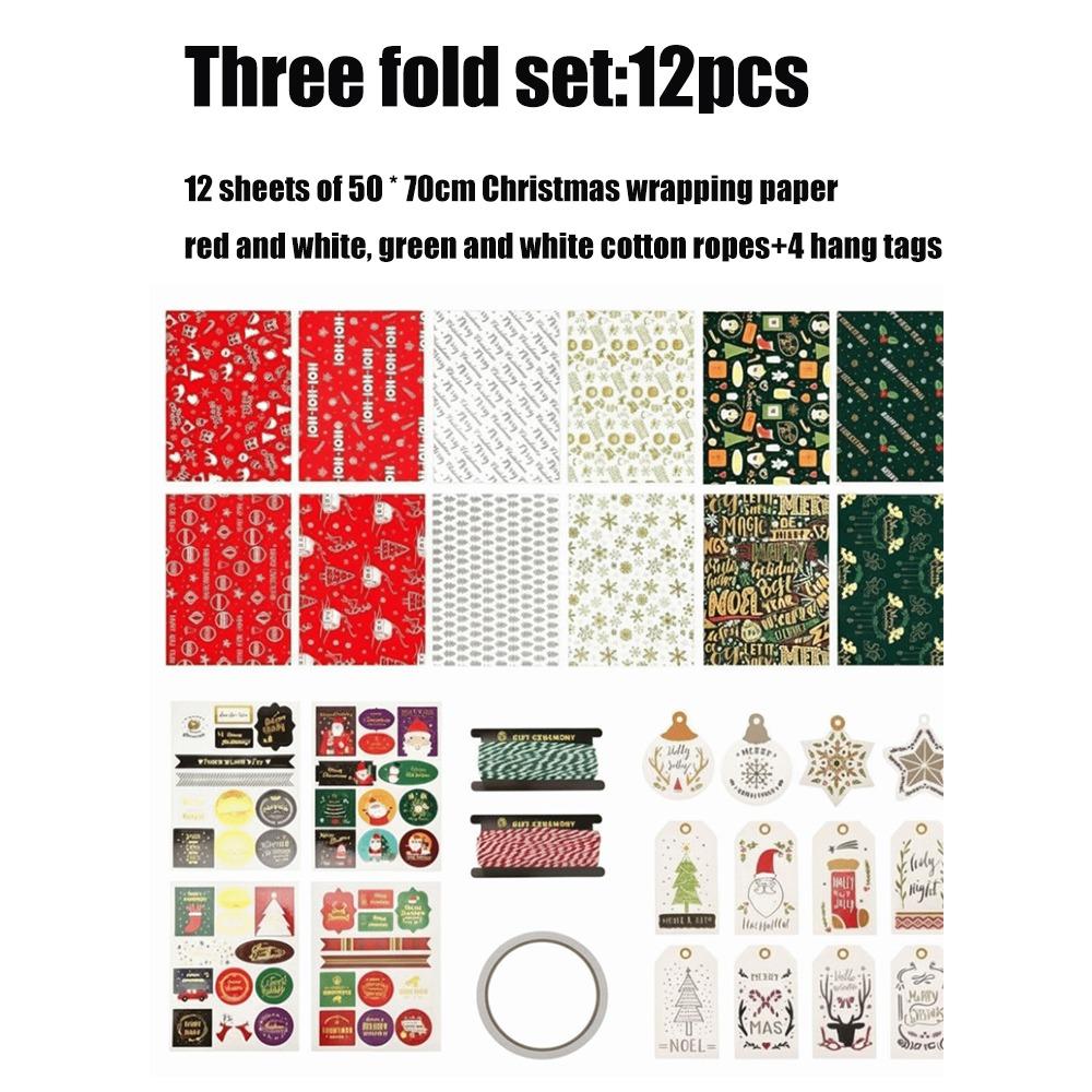 12pcs Striped Print Gift Wrapping Paper Snowflake Print Christmas Wrapping Paper Holiday Presents