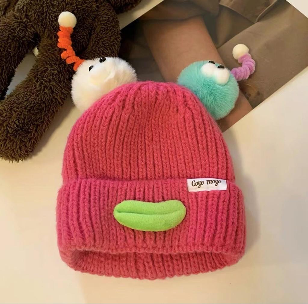 Cute And Funny Cartoon Sausage Mouth Knitted Hat Women Autumn Winter Warm Big Headband