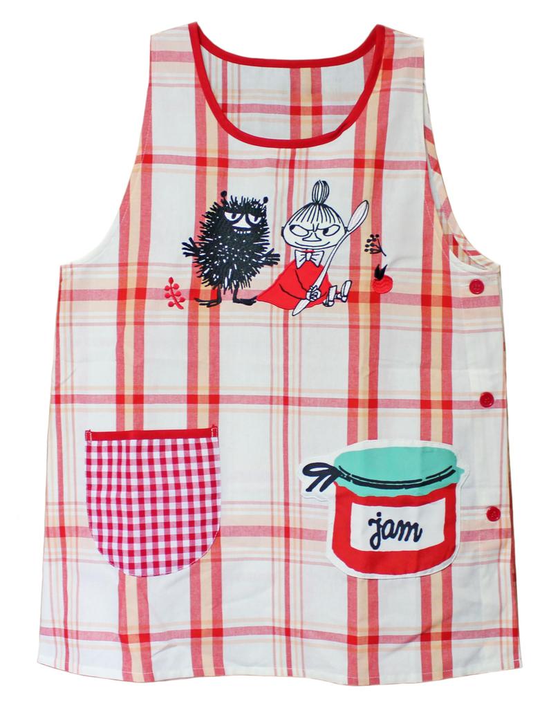 Dyna Works Moomin Love Side Two for Nursery Teachers Orange Apron, "I Moomin" Series, Buttons, Pockets, (Stinky Check, Red)