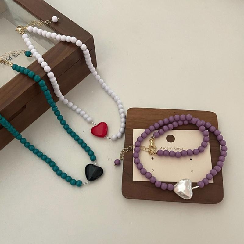 Cool Beaded Heart Choker Necklack Beaded Pendant Necklace Striking Beaded Collar Necklace Perfect Gift for Woman Girls