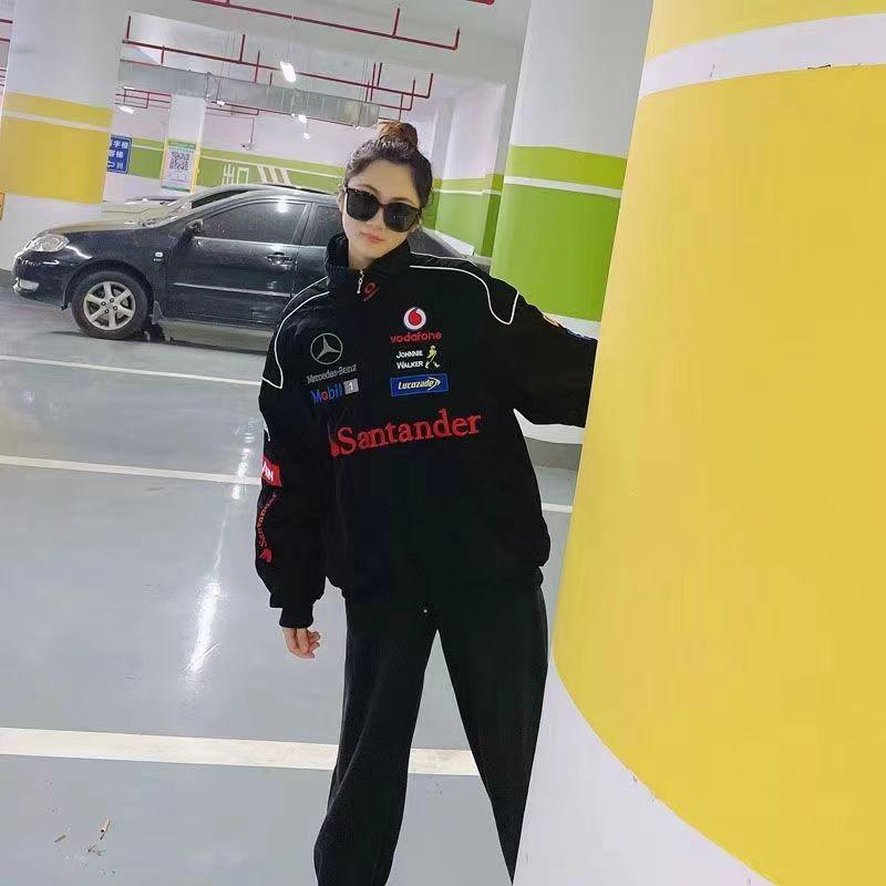 Amerikanischer Retro F1 Rennanzug: Bestickte Motorradjacke