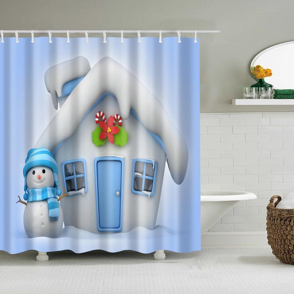 Merry Christmas Shower Curtains New Year Santa Bathroom Decor Bath Curtain Cartoon Snowman Elk Bath Bathroom Curtains