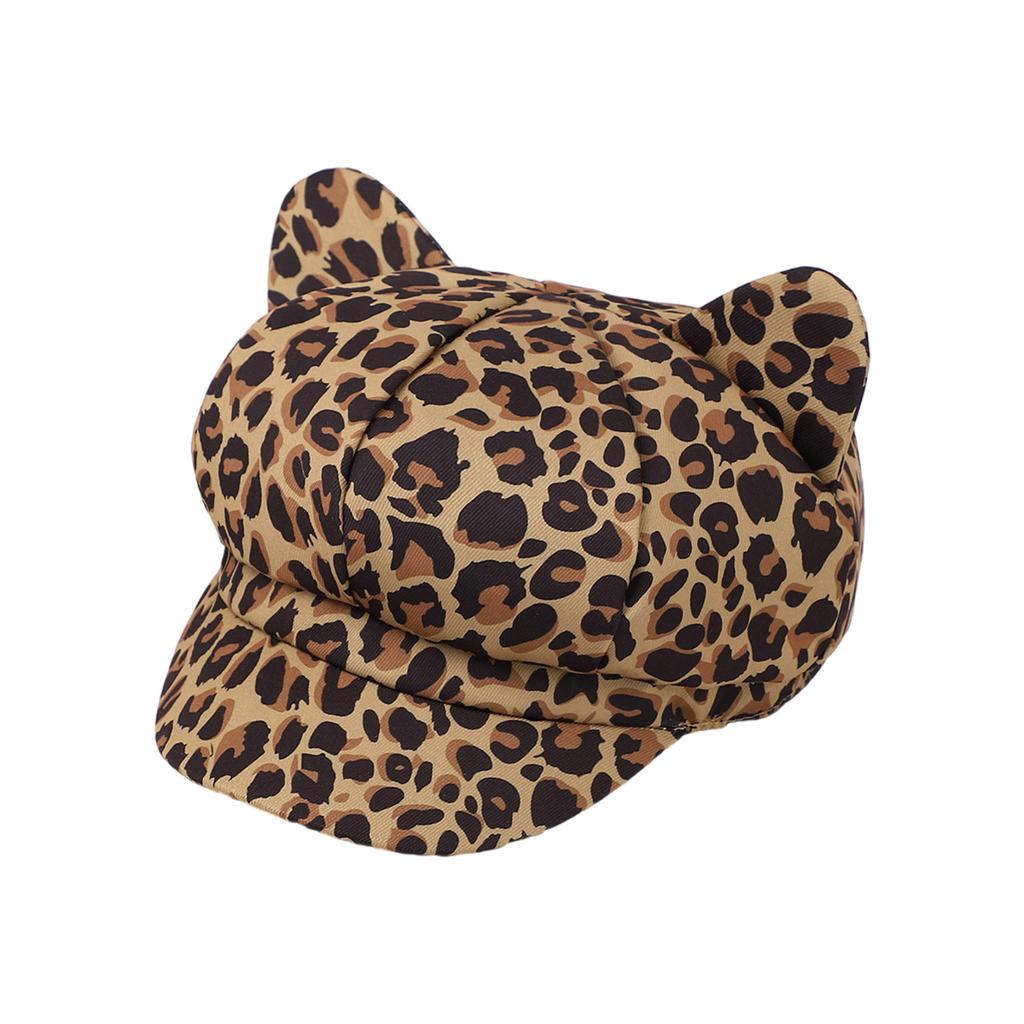 Animal Print Beret Hat for Female Fashion Painter Hat with Cats Ear Teens Girl Cabbie Caps Photography Props Headpiece