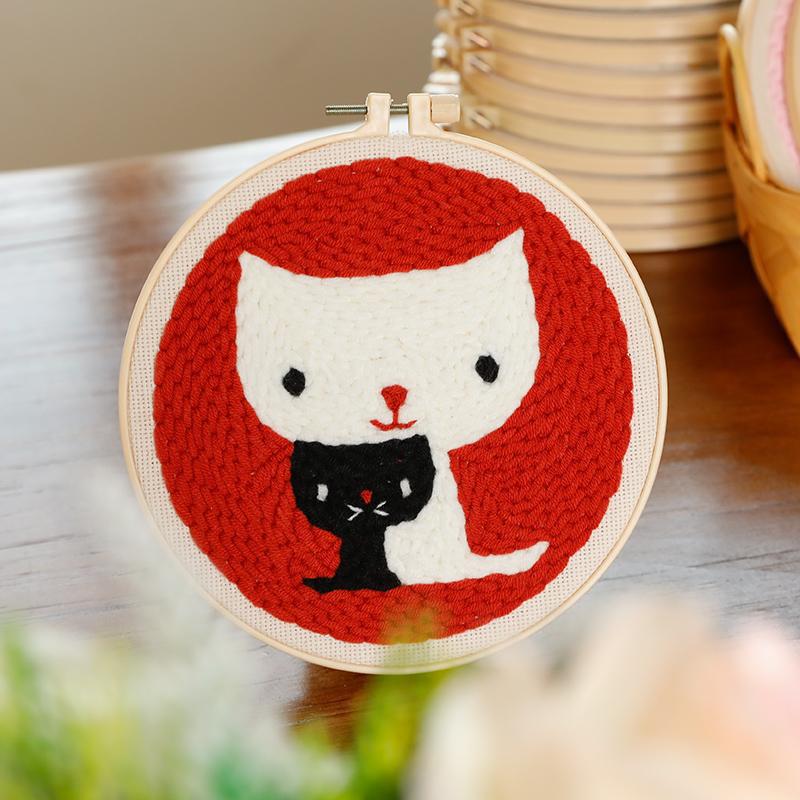Russian DIY Punch Needle Embroidery Kit: Includes Yarn, Needle, Latch Hook, & Hoop for Knitting & Ornament Crafting