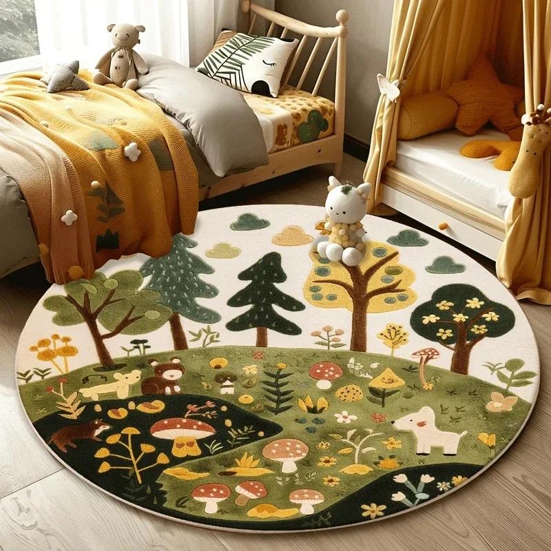 Forest Pattern Carpet Living Room Lovely Round Bedroom Decorative Washable Children Floor Mat Study Rug Home Decoration Rugs