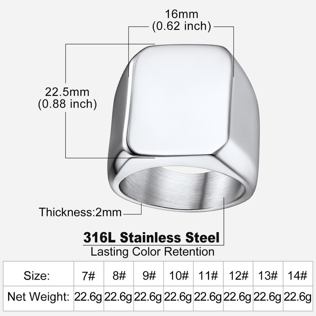Custom Stainless Steel Rectangle Rings for Man Deep Engrave Black Logo Graphics Design / Black Backgound Rings Jewelry Gift
