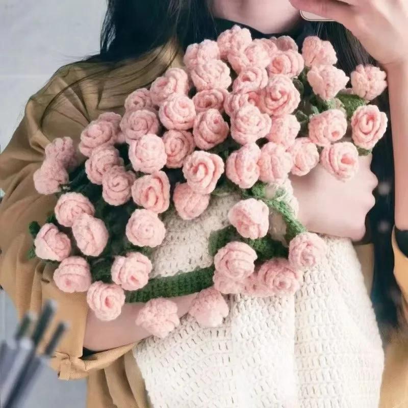 Finished Rose Blanket Bouquet Rose Flowers DIY Hand-woven Crocheting Stitch Blankets Girls Mother's Day Valentine's Day Gifts