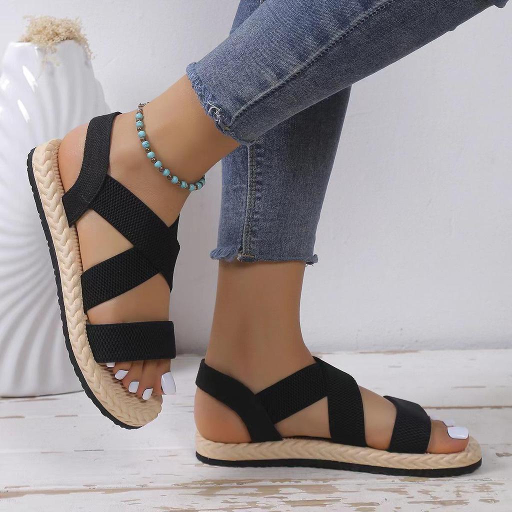 2024 Summer Women's Lightweight Soft-Soled Roman Sandals: Flat, Round-Toed, Breathable Beach Footwear