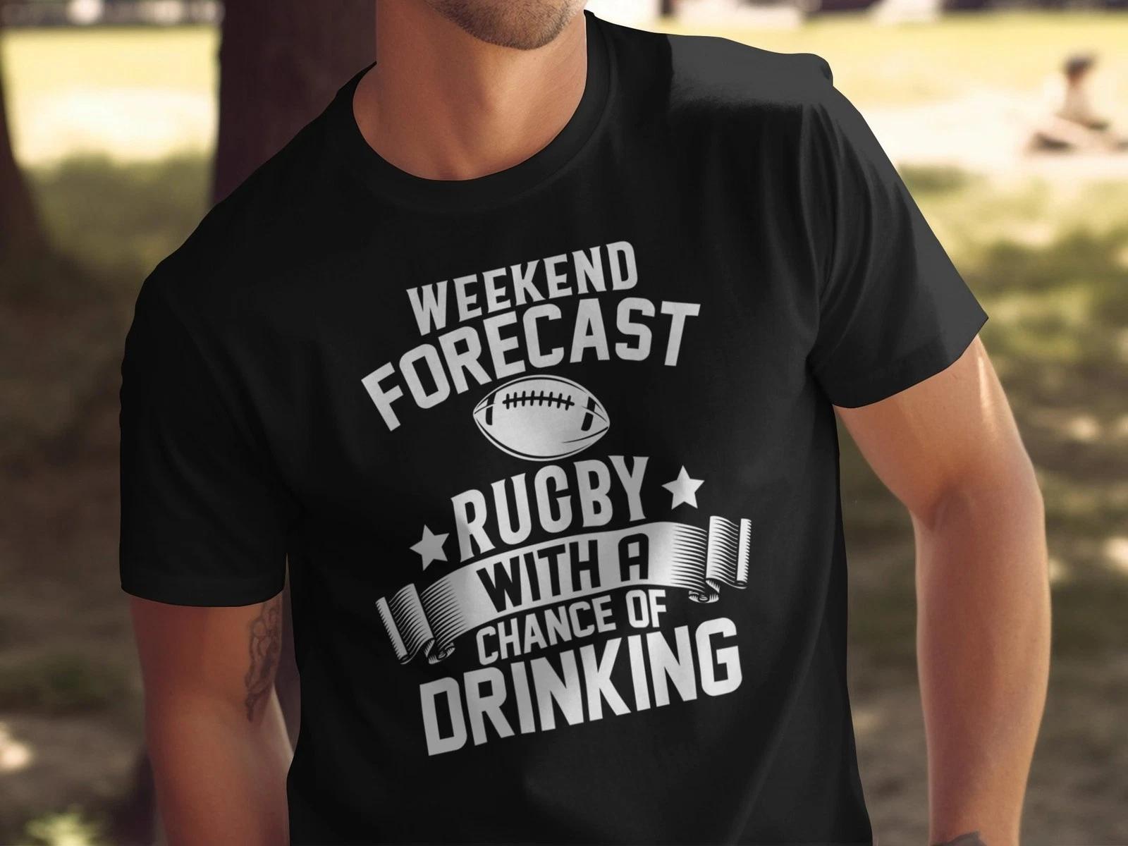 Weekend Forecast Rugby with a Chance of Drinking Funny Gift T-Shirt Unisex Tee M