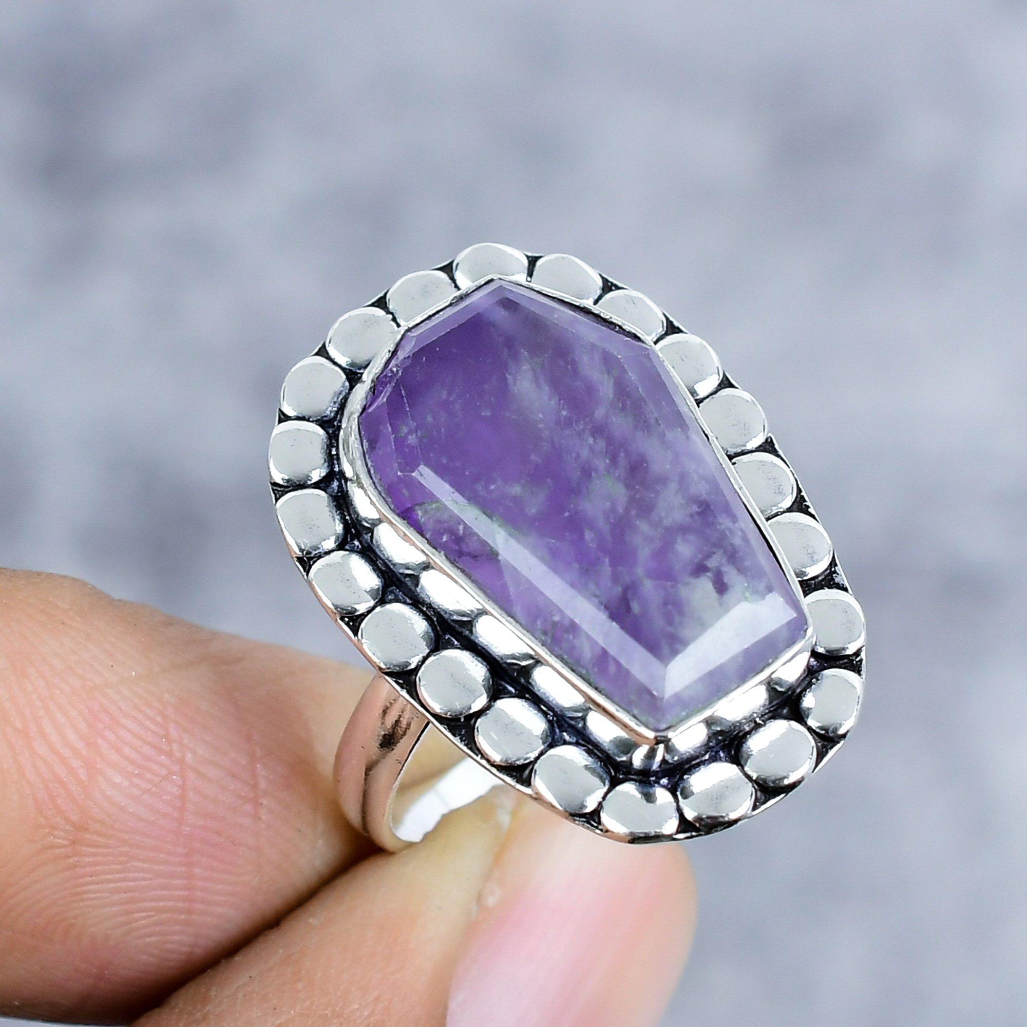 

Sage Amethyst Gemstone Handmade 925 Sterling Silver Jewelry Ring Size 8.5 M-2571