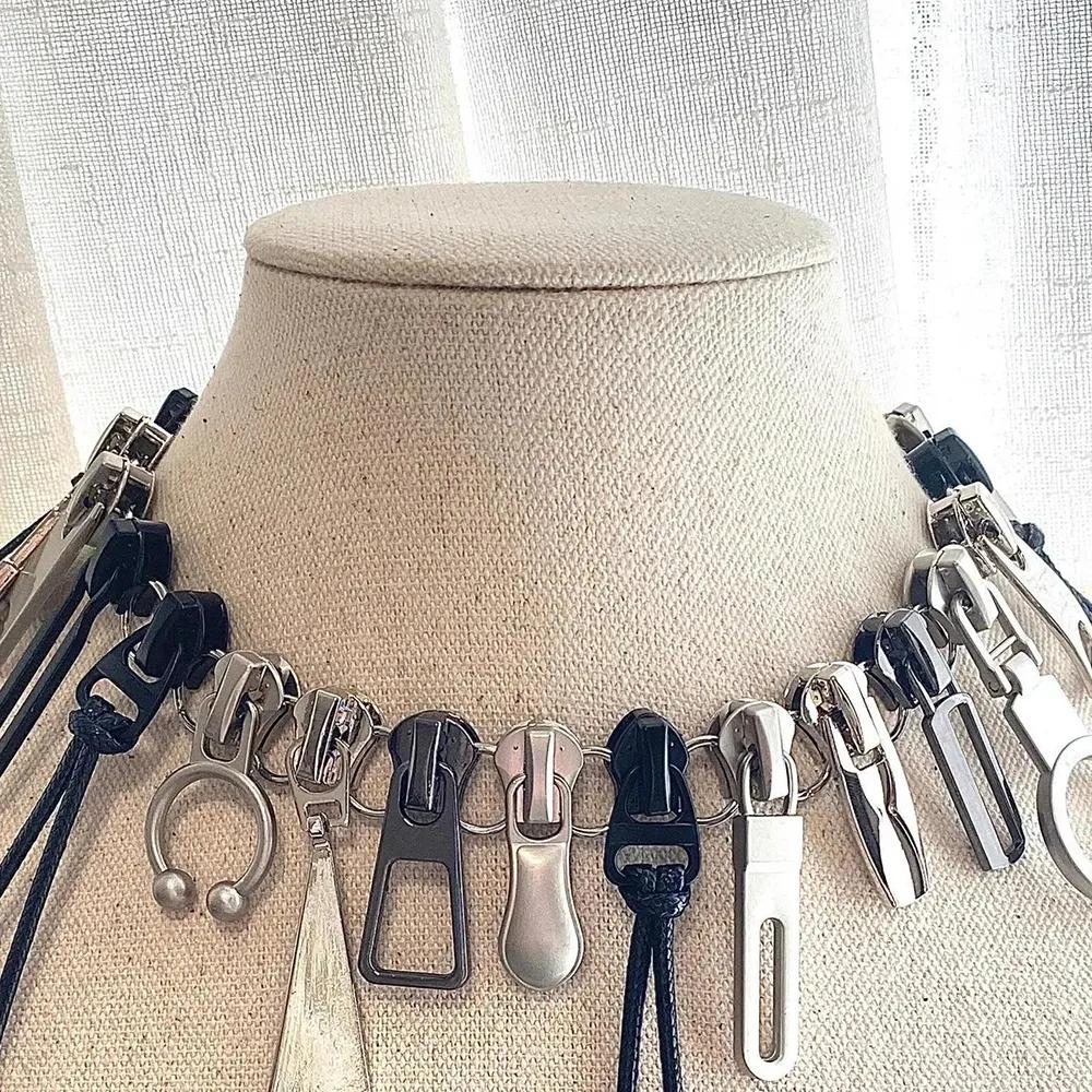 Cyber Punk Zipper Bracelet Fringe Chain Head Y2k Hip Hop Choker Men's Women's Fashion Trend Personality Jewelry Gift