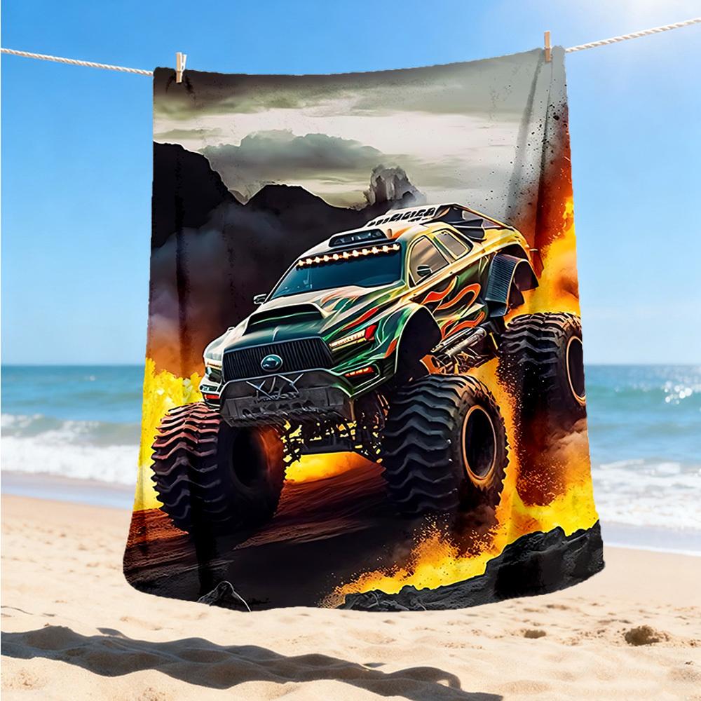 

1pc Monster Truck Adventure Outdoor Flannel Blanket Soft All Season Polyester Throw , Perfect for Picnics & Travel , Picnic Accessory 80x120cm
