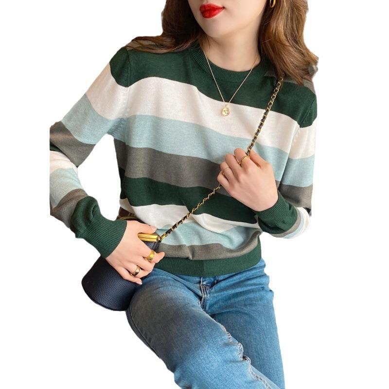 Striped Bottoming Shirt Women's Autumn and Winter Thin Inner with New Loose Sweater Knitted Sweater Long Sleeve Early Autumn Top