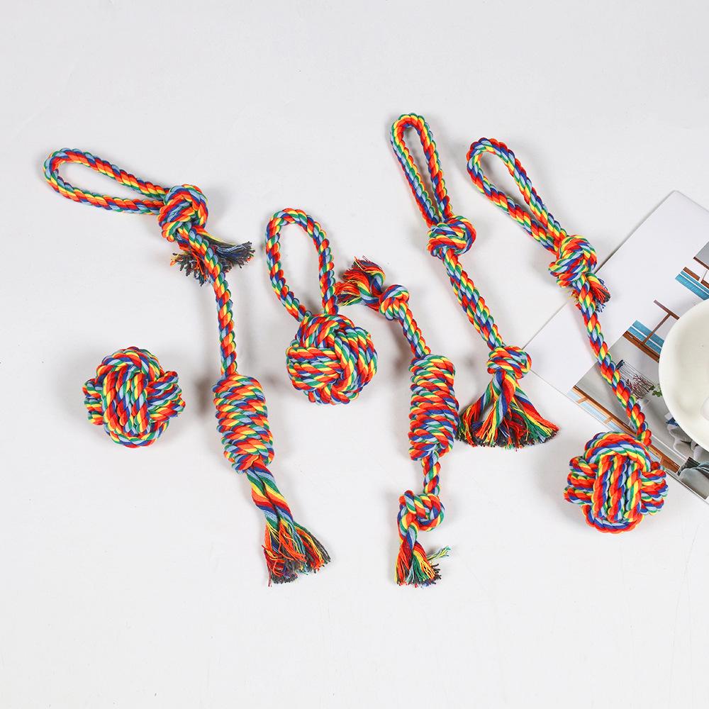 Durable Rainbow Cotton Rope Dog Teething Toys - Knot Set