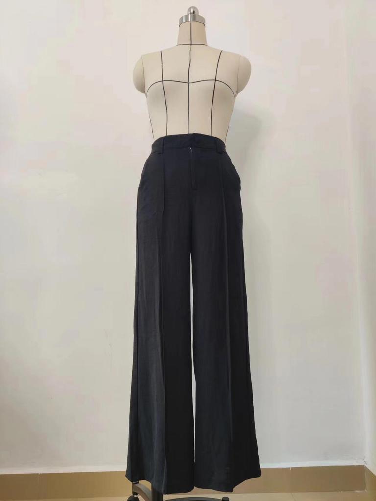 Women's Solid Color Loose Wide Leg Casual Pants with Semi-Elastic Waist for Autumn and Winter.