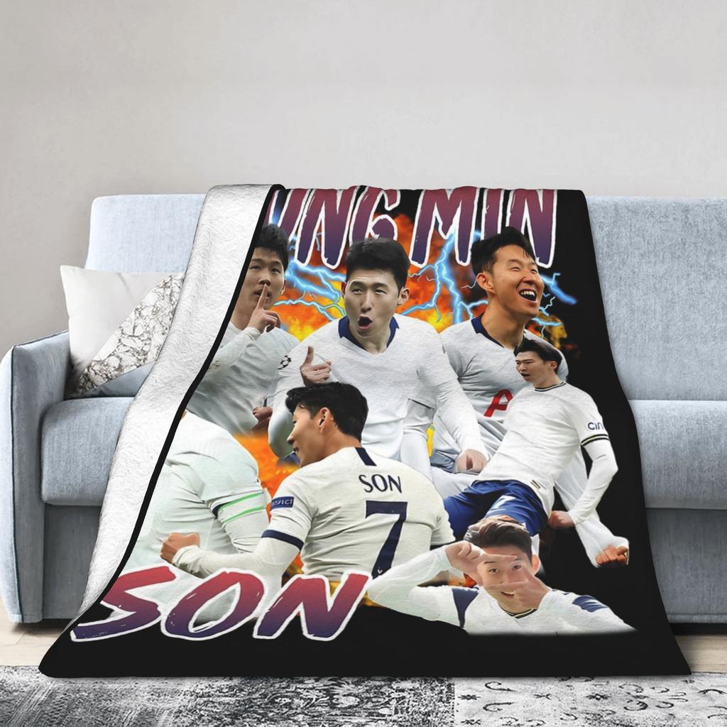 Son Heung-Min Soccer Football Fleece Throw Blankets Number 7 Blanket for Home Bedroom Lightweight Bedroom Quilt