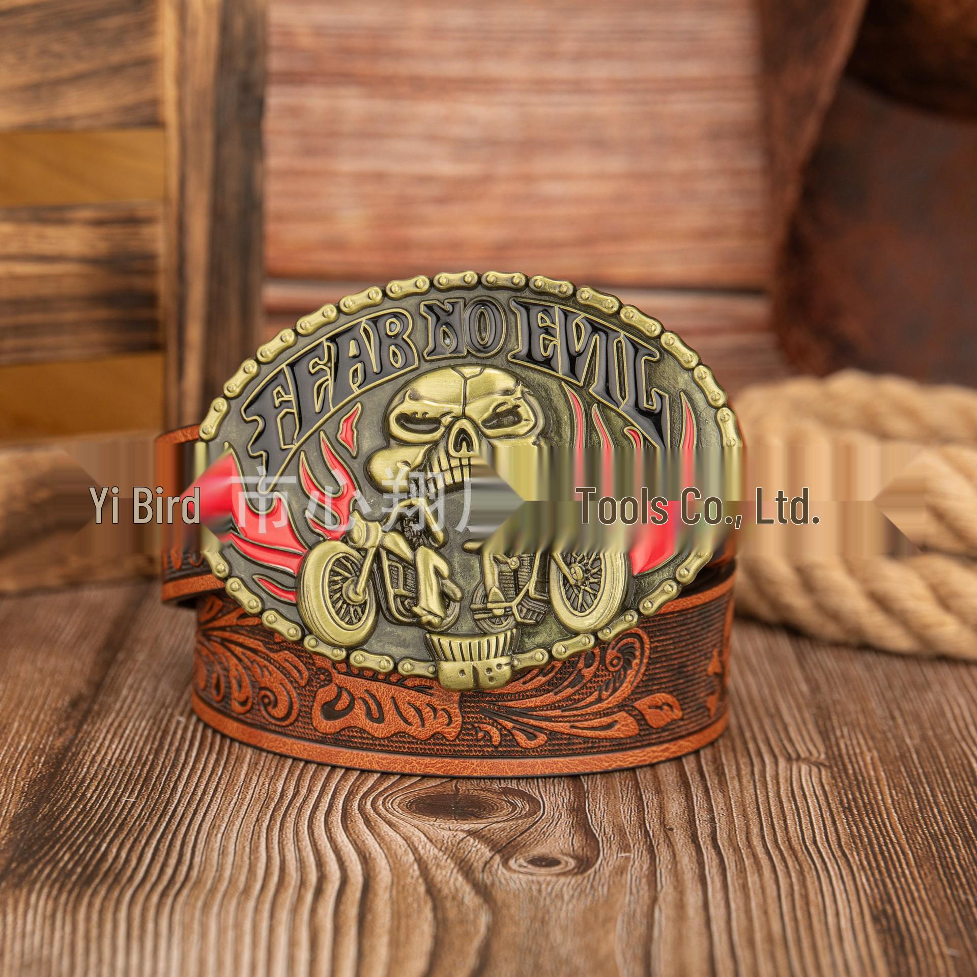 Men s Western Skull Buckle PU Leather Belt 120cm верблюд
