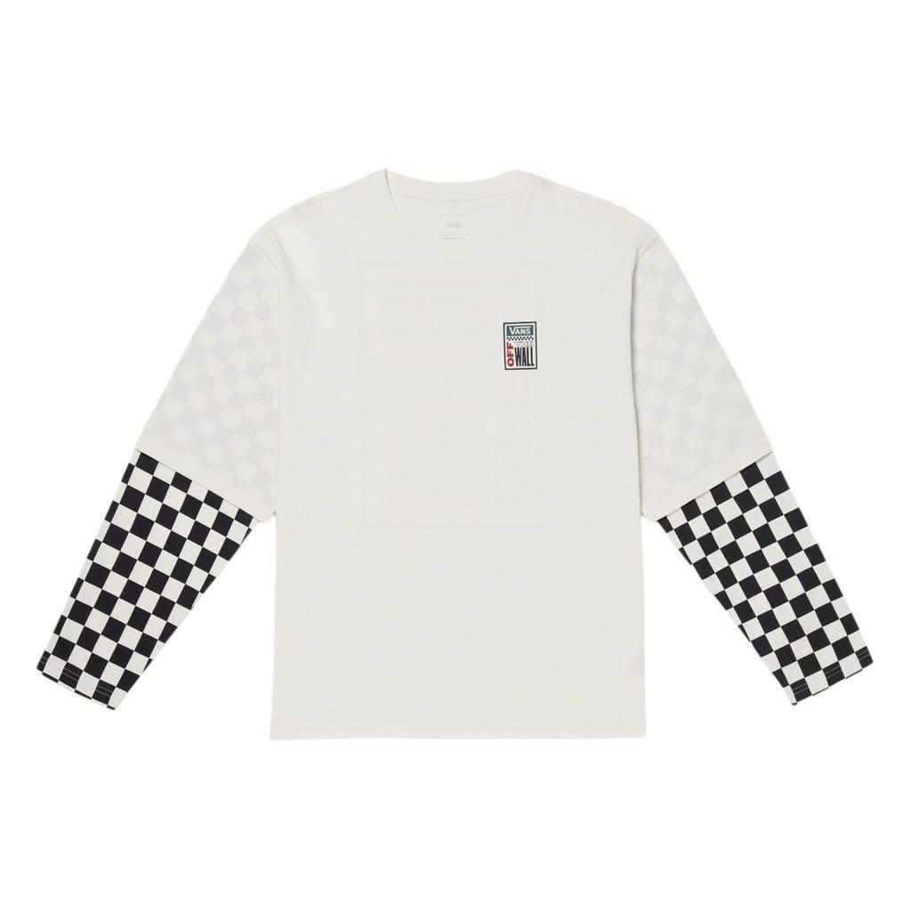 Vans Printed Checkerboard Splicing Round Neck Long Sleeve T-Shirt Men Tops White VN000GNWFS8