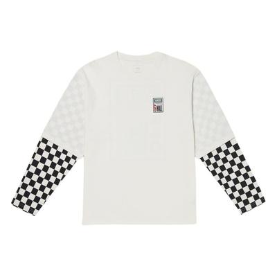 Męski T-shirt z nadrukiem w szachownicę, z okrągłym dekoltem i długim rękawem, Biały VN000GNWFS8