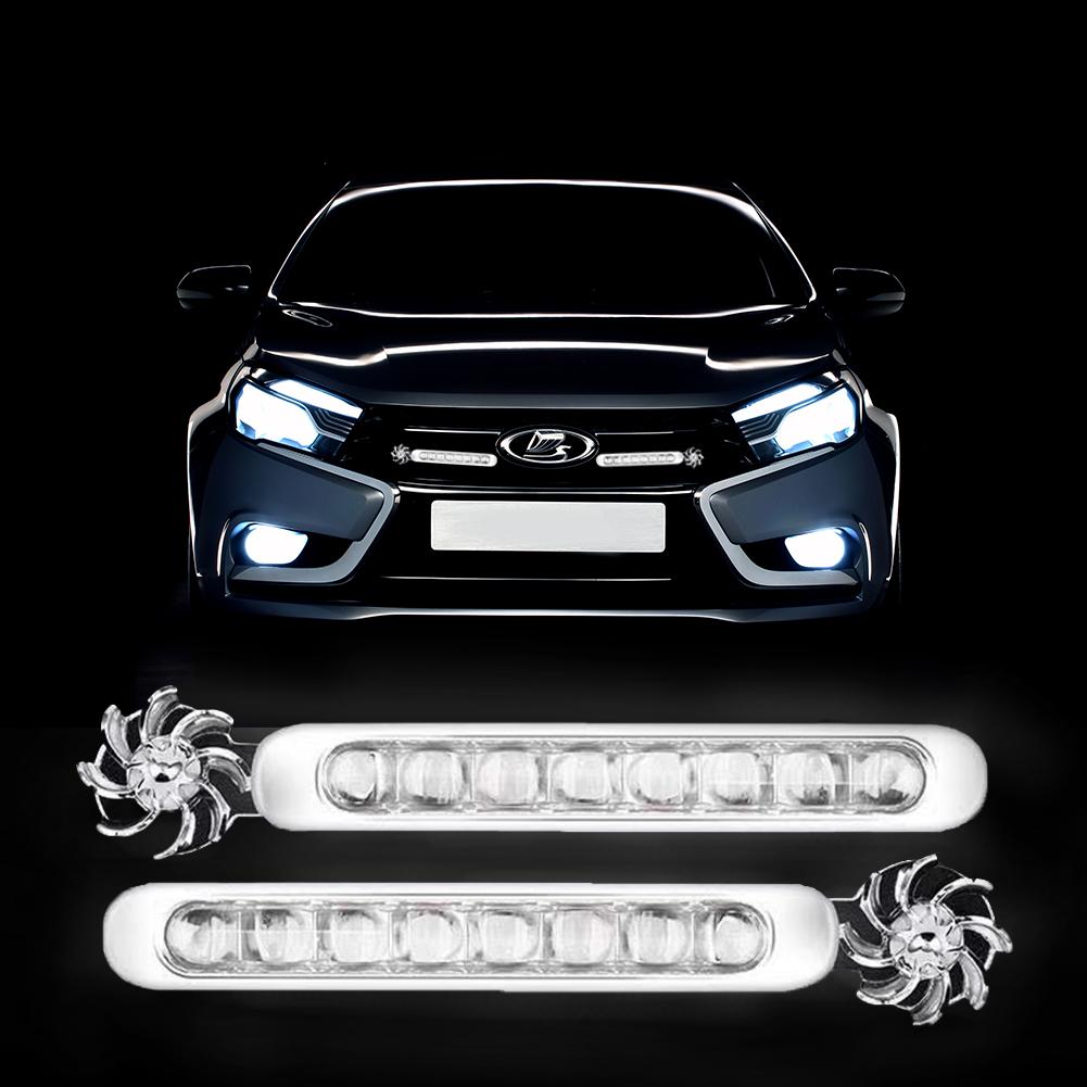 2 Stück Auto-LEDs ohne Verkabelung Windkraft Kühlergrill für Auto Nebelwarnung DRL Lampe Tagfahrlicht Fahrzeugleuchten mit Lüfterrotation