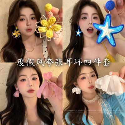 Fabric Flower Earrings Sweet Temperament Versatile Stud Earrings Fashion High Sense Niche Earrings Women