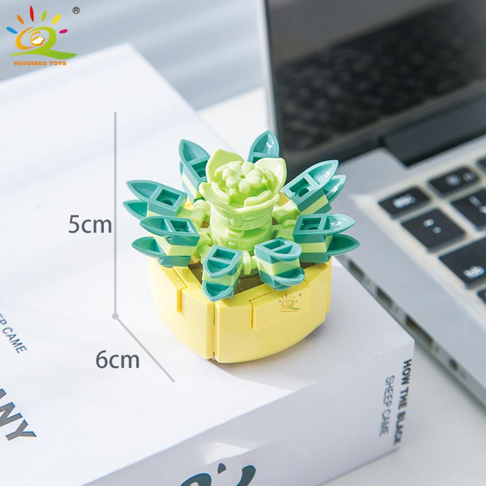 HUIQIBAO MOC Flower Succulent Potted Model Building Block DIY Eternal Bouquet Home Desk Plant Decor Brick Girl Gift Children Toy