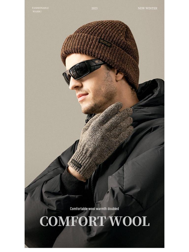 Herren Winddichte Wollstrick-Fahrradhandschuhe - Fleecegefüttert, Dick, Warm, Touchscreen-kompatibel