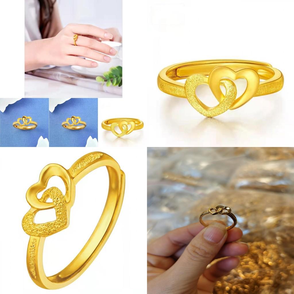 Delightful Gold-plated Adjustable Ring Featuring Double Heart Shape Enchanting Jewelry For Ladies