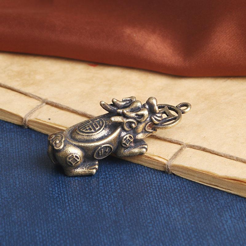 Pure Brass Vintage Pixiu Keychain Pendant Fortune Prosperity Creative Handheld Antique Miscellaneous Old Copperware Wholesale