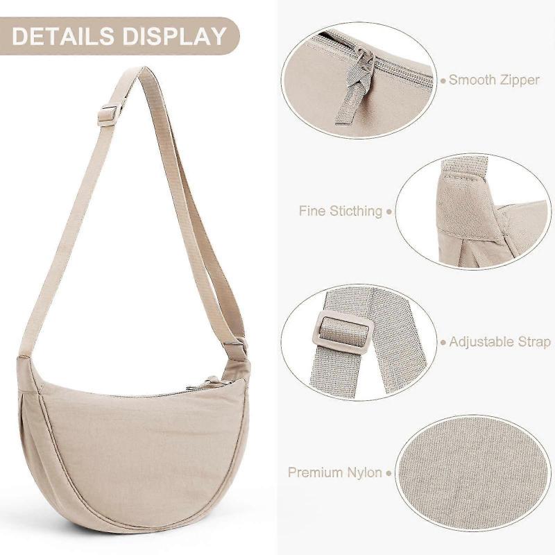 Halbmondtasche für Damen Herren, Nylon Halbmondtaschen Hobos Umhängetasche Tragbare Halbmondgeldbörse mit verstellbarem Riemen Einfarbig Brusttasche Schultertasche F