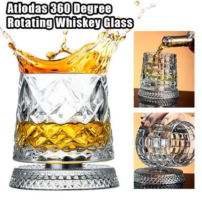 2pcs High Transparency Crystal Rotating Glass Cup,Fun Decompression Rotating Cup With Glass Base 360°Rotating Whiskey Glass