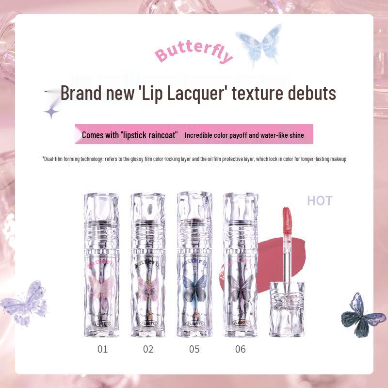 FLORTTE/Floria Lip Lacquer: Stunning Melia Water Light Lipstick - Transfer-Resistant Cup Mirror Gloss.