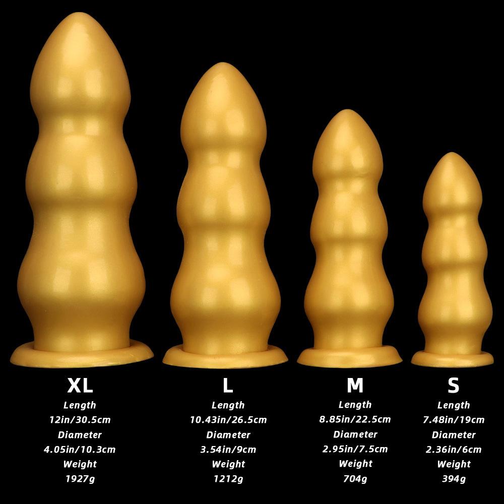 Big Gold Silicone Ribbed Anal Dildo Realistic Penis Sex Toy for Couples Fisting Big Dick BDSM