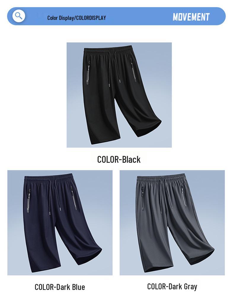 Men's Summer Quick-Dry Ice Silk Three-Quarter Running & Basketball Shorts: Loose, Breathable, Plus Size