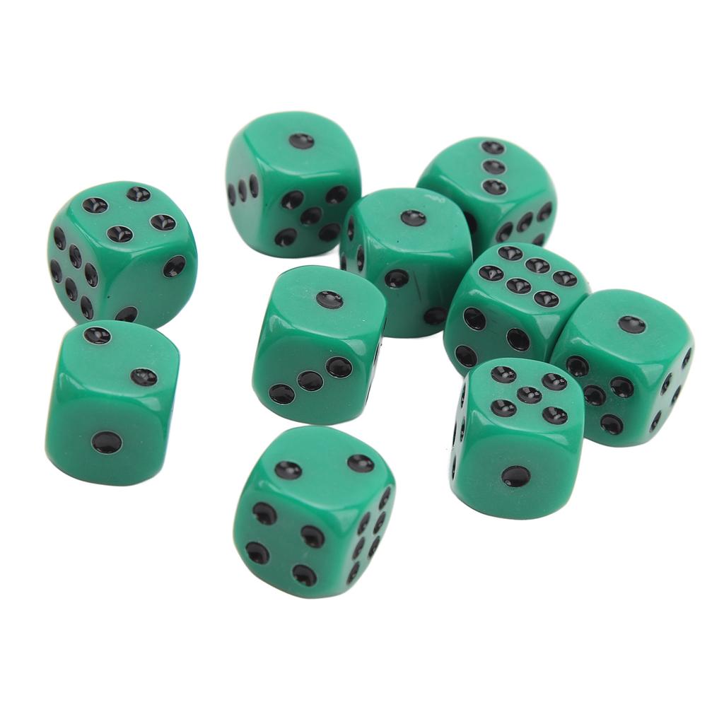 20Pcs 16mm Rounded Corner Dice 6 Sided Game Dice Set for Table Board Games Math Games Green Black