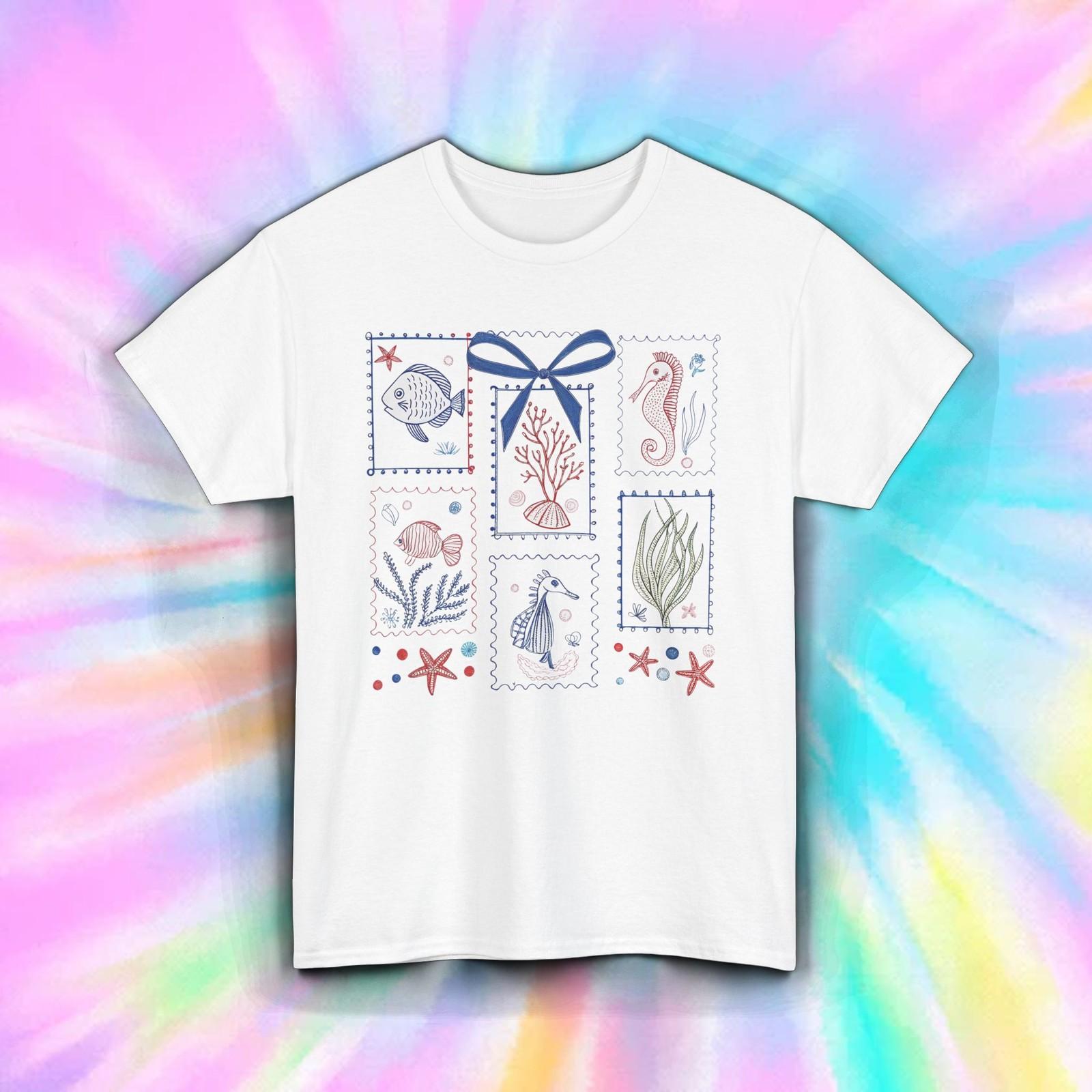 Sea Life Shirt Nautical Ocean Creatures Coral Vintage Beach Tee S-5XL S