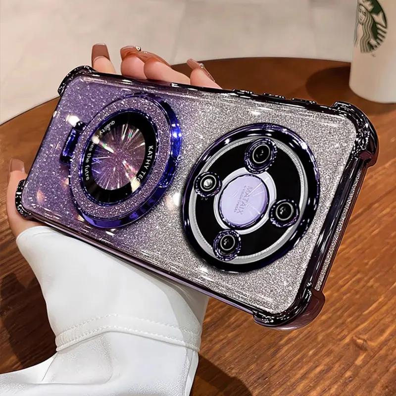 X 9a 9b Magic5Lite 5G Case Luxury Magnetic Bracket Shockproof Cover For Honor Magic6 Magic5 Lite Case with Holder Shiny Glitter