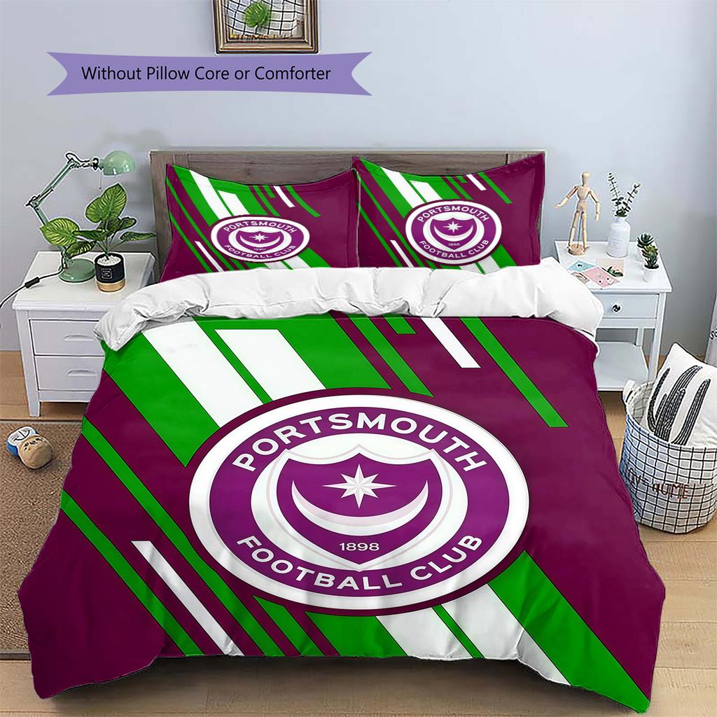 Portsmouth F.C Pattern Bedding Quilt Set Home Decoration Gift (1 * duvet cover + 2 * pillowcase without core)