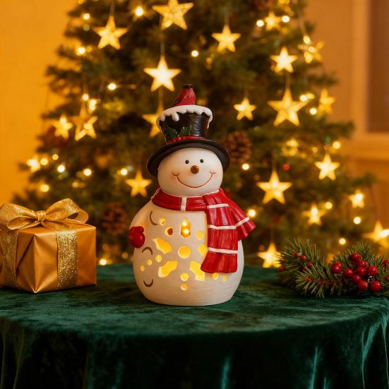 Lighted Christmas Decoration Vintage Resin Snowman/Santa/Penguin Figurine with LED Light for Holiday Winter Table Centerpiece