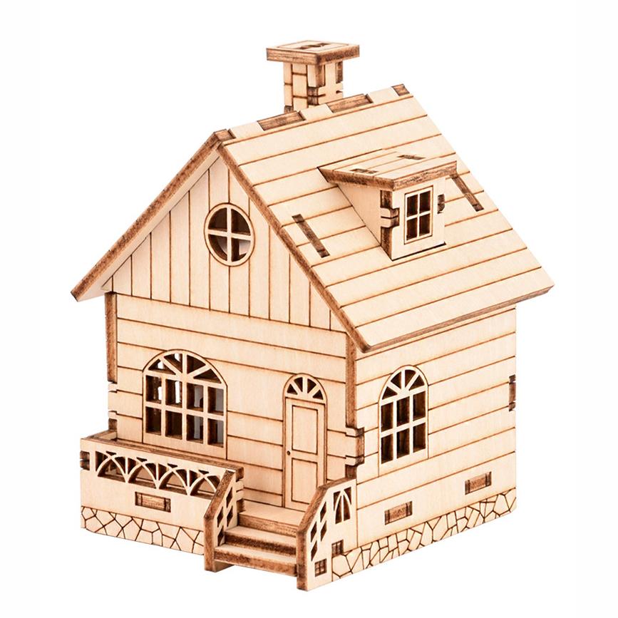 Puzzle 3D Trójwymiarowe Puzzle Drewniany Model Puzzle Pozytywka DIY Mały Domek 70mm * 70mm * 105mm