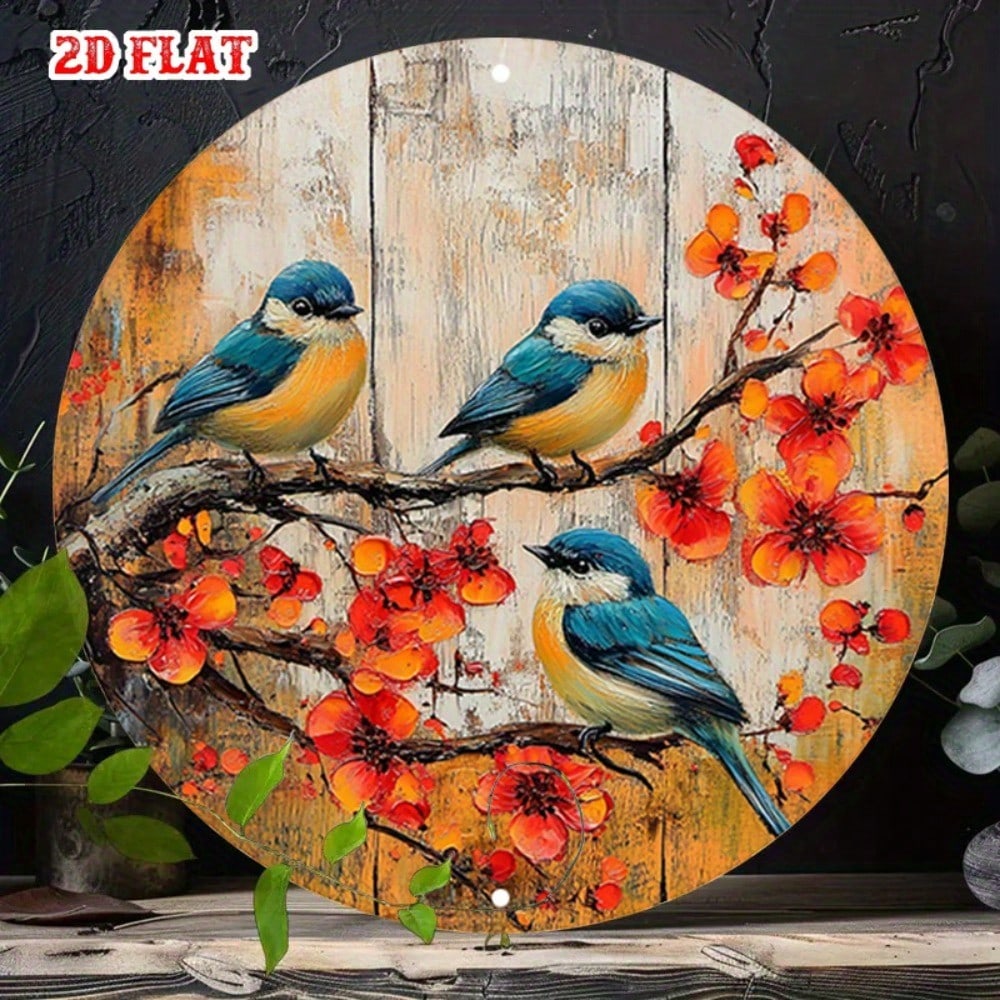 

Vintage 3 Birds Floral Branch Metal Tin Sign Wall Art Decor 20x20 разноцветный