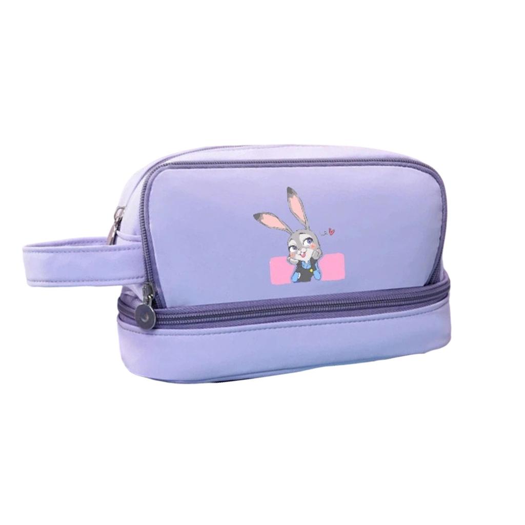 Cartoon Print Three-Layer Large Capacity Pencil Case, Student Stationery Storage Bag