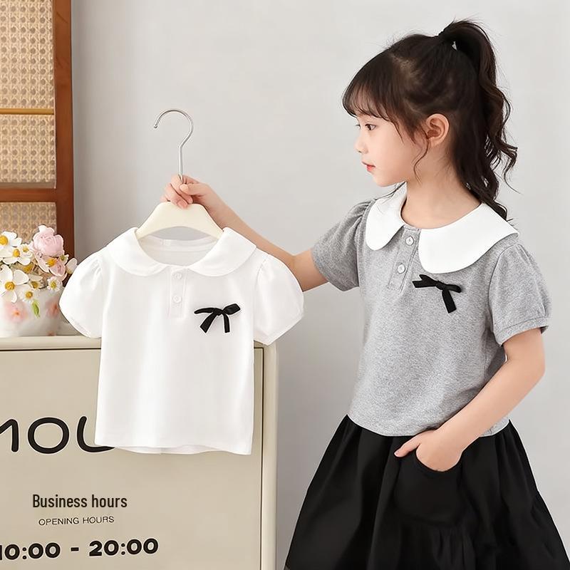 2025 Girls' Stylish College Style White Short Sleeve T-shirt - Versatile and Sweet Summer Top