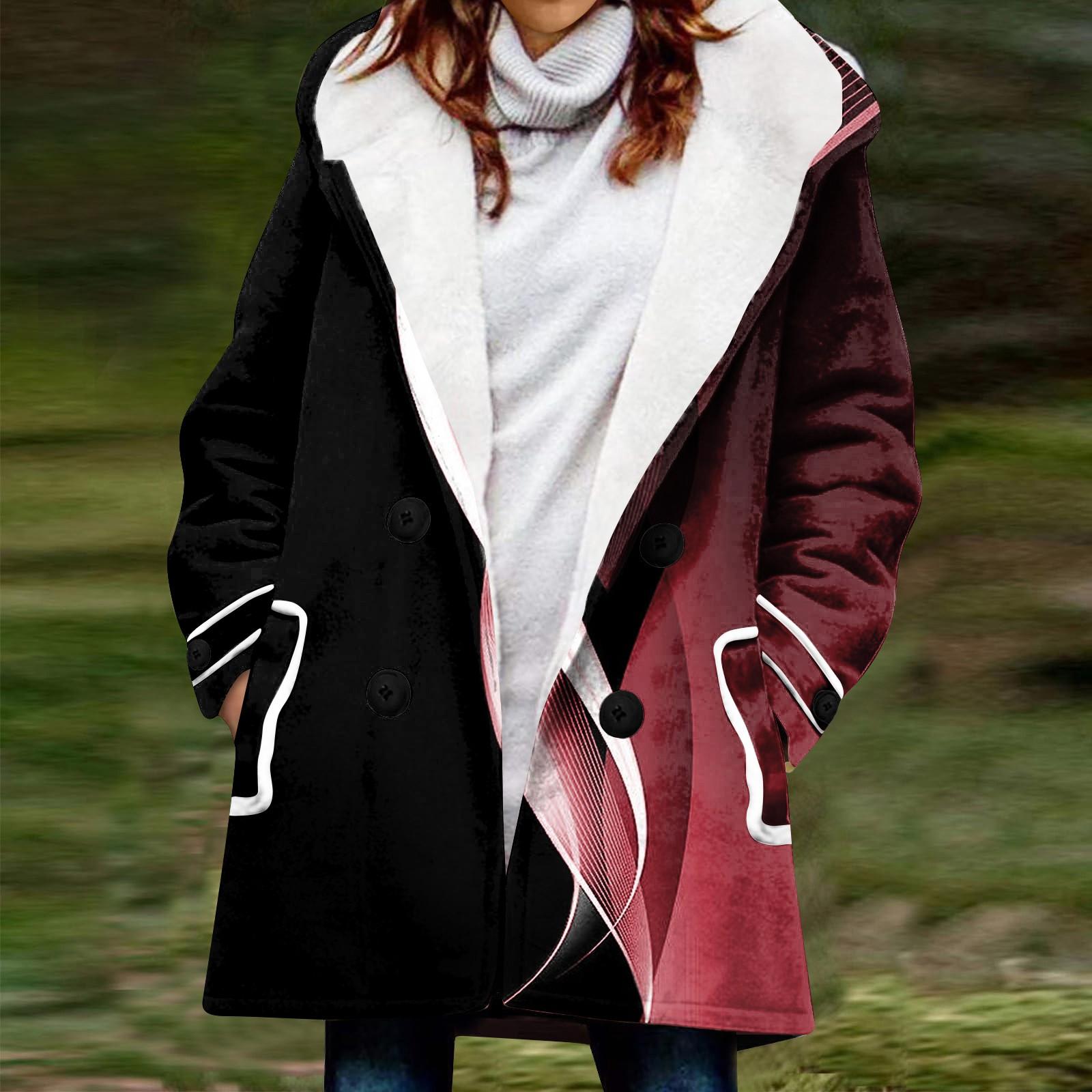 

Женское зимнее пальто, теплое мохнатое пуховое пальто с капюшоном и пуговицами, куртка XL красный